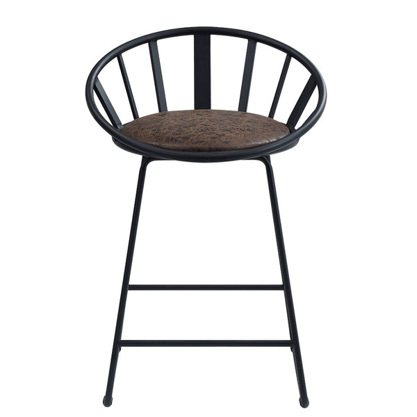 HomeRoots Set of Two Stylish 23" Brown Faux Leather Counter Height Bar Chairs with Metal Frame Design 573456