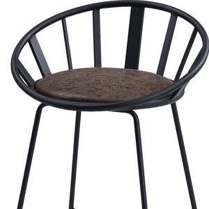HomeRoots Set of Two Stylish 23" Brown Faux Leather Counter Height Bar Chairs with Metal Frame Design 573456