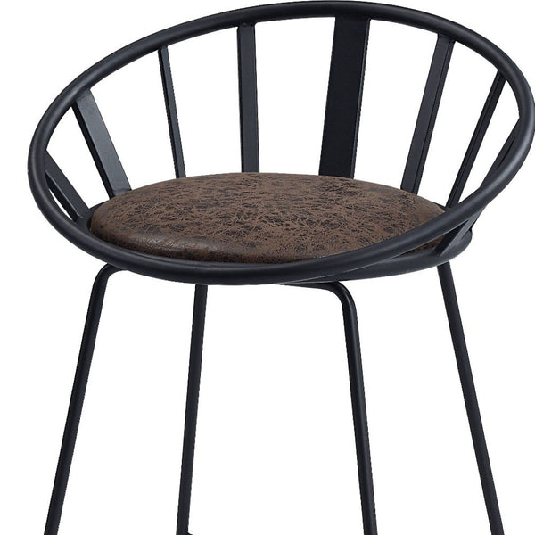 HomeRoots Set of Two Stylish 23" Brown Faux Leather Counter Height Bar Chairs with Metal Frame Design 573456