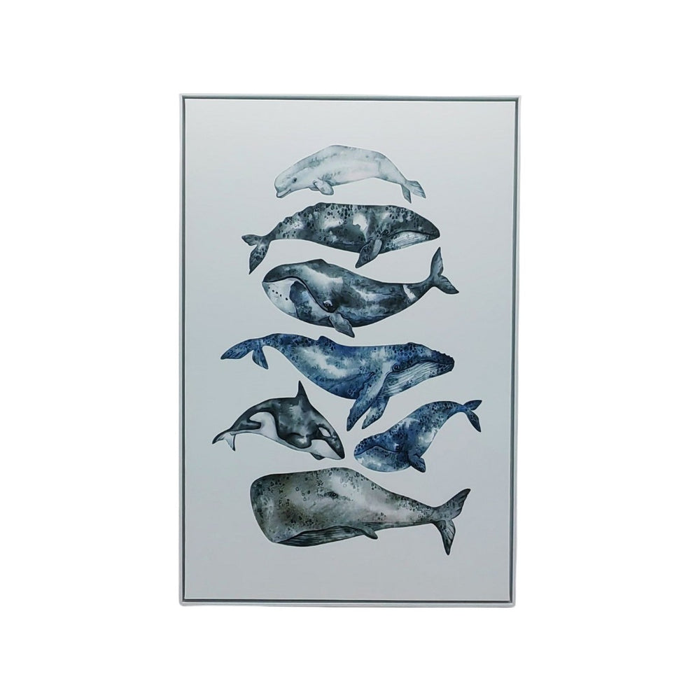 HomeRoots Whale Watercolor Canvas Art in White Floater Frame - Serene Coastal Decor for Any Space 573457