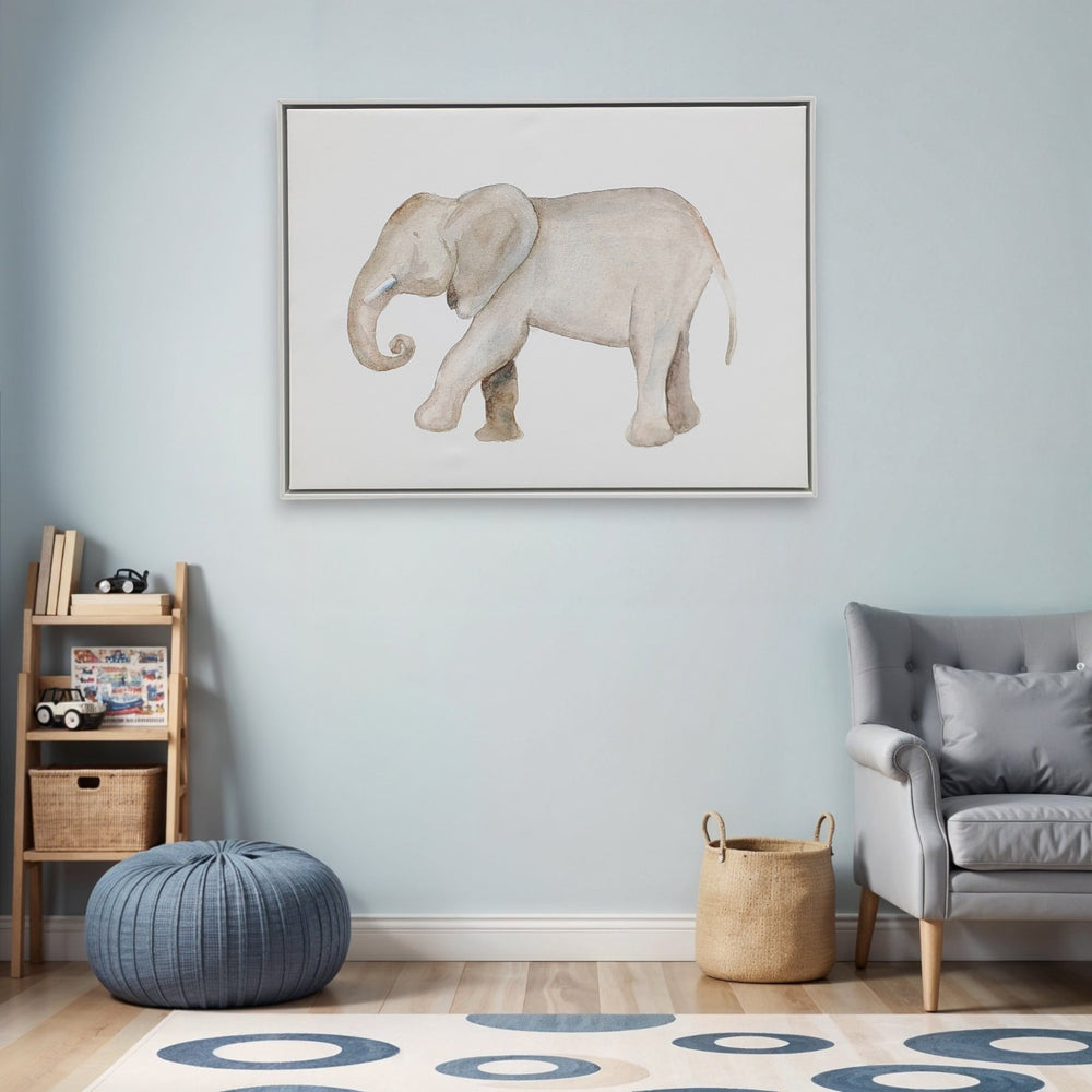 Homeroots Elephant White Floater Frame Print Wall Art – Exotic Jungle Decor For Stylish Home Interiors  Canvas 573459