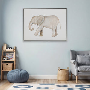 Homeroots Elephant White Floater Frame Print Wall Art – Exotic Jungle Decor For Stylish Home Interiors  Canvas 573459