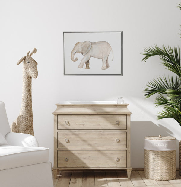 Homeroots Elephant White Floater Frame Print Wall Art – Exotic Jungle Decor For Stylish Home Interiors  Canvas 573459