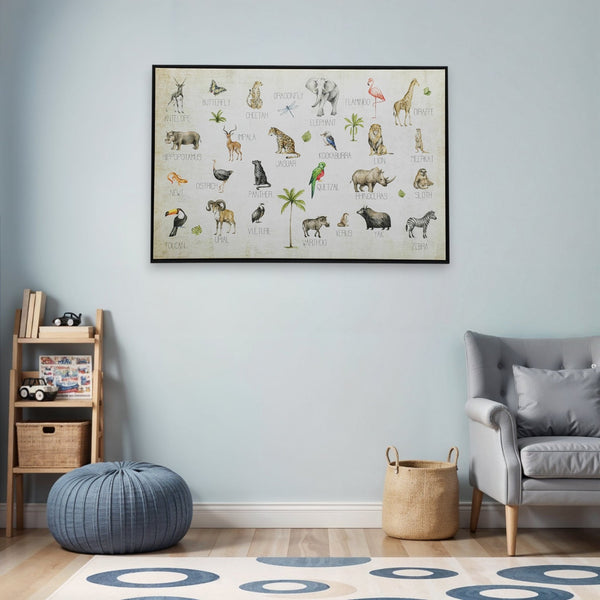 Homeroots Jungle Animals Alphabet Wall Art – Stylish Black Floater Frame For Kids' Rooms And Playrooms  Canvas 573460