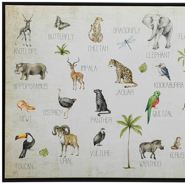 Homeroots Jungle Animals Alphabet Wall Art – Stylish Black Floater Frame For Kids' Rooms And Playrooms  Canvas 573460