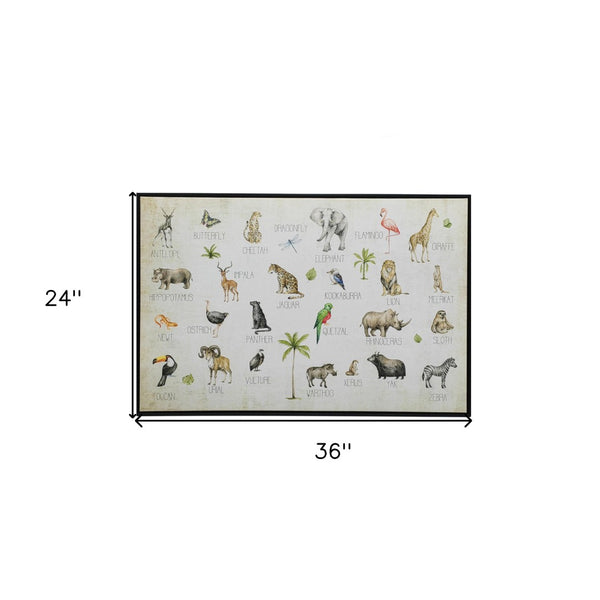 Homeroots Jungle Animals Alphabet Wall Art – Stylish Black Floater Frame For Kids' Rooms And Playrooms  Canvas 573460