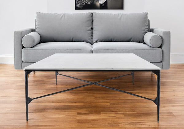 Homeroots 42" Black And White Marble And Iron Square Coffee Table – Modern Geometric Accent For Your Living Room   573463