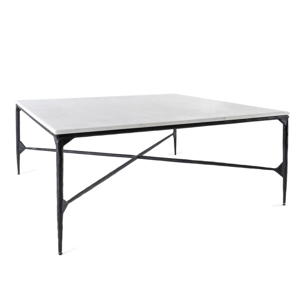 HomeRoots 42" Black and White Marble Square Coffee Table with Durable Iron Base for Modern Living Spaces 573463