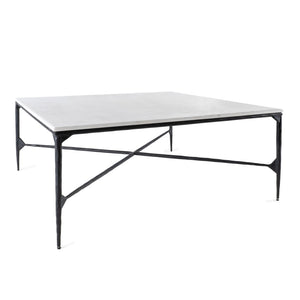 HomeRoots 42" Black and White Marble Square Coffee Table with Durable Iron Base for Modern Living Spaces 573463