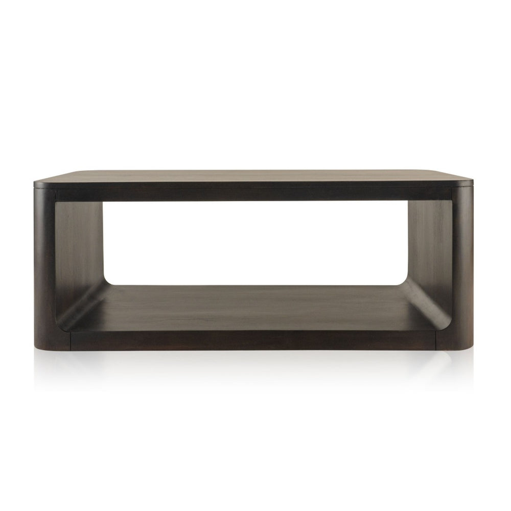 HomeRoots 48" Walnut Solid Wood Coffee Table with Shelf – Stylish Centerpiece for Living Room or Office Decor 573464