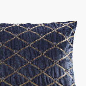 English Elm Oblong Luxurious Navy Velvet Pillow 22x15" Foxtail Stitch & Hand-Beaded Net Pattern with Feather Insert B035129197