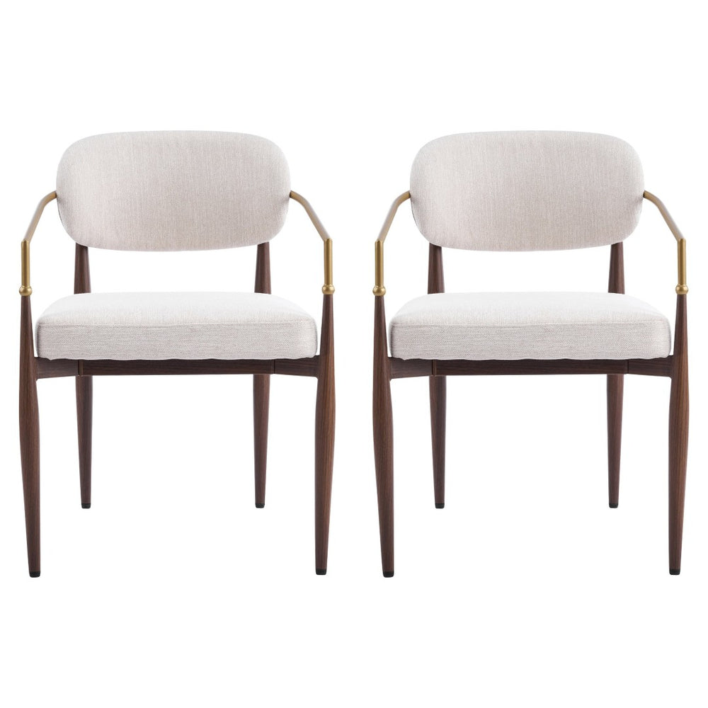 English Elm Fabric Upholstered Dining Chairs Glam Set of Two with Gold Accents Iron Frame N768P379506W