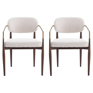 English Elm Fabric Upholstered Dining Chairs Glam Set of Two with Gold Accents Iron Frame N768P379506W