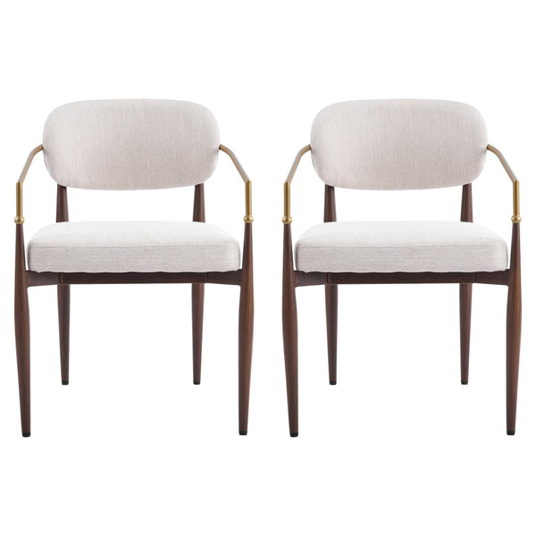 English Elm Fabric Upholstered Dining Chairs Glam Set of Two with Gold Accents Iron Frame N768P379506W