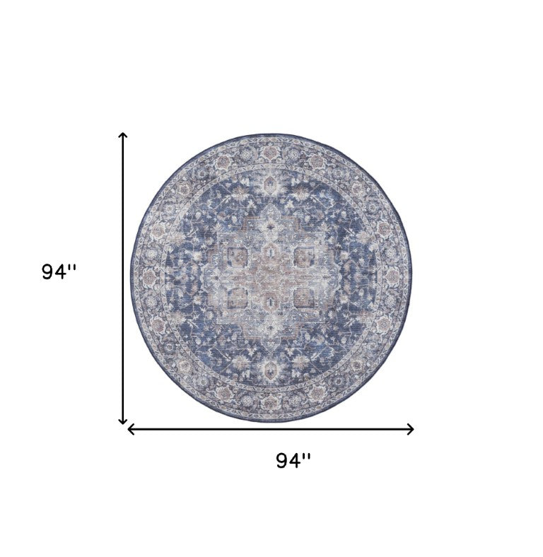8 Ft Round Floral Cotton Blend Area Rug Vintage Faded Look for Living Rooms