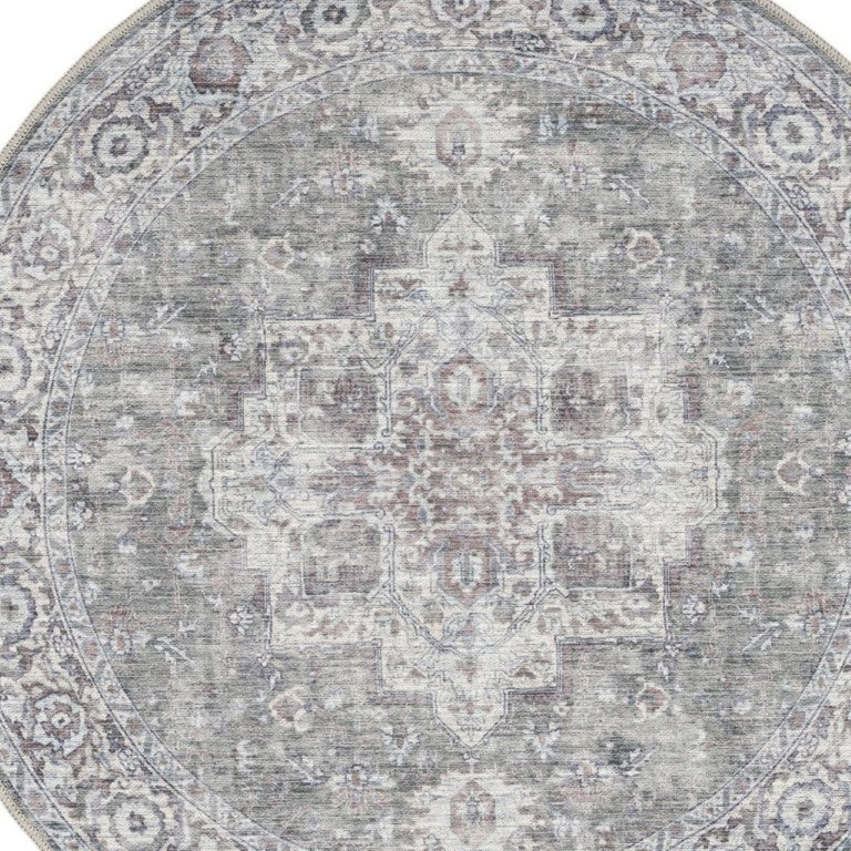 8 Foot Round Cotton Blend Floral Area Rug with Vintage Faded Finish for Living Rooms