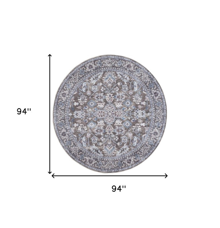8 Foot Round Floral Area Rug Vintage Faded Green Cotton Blend Farmhouse Accent