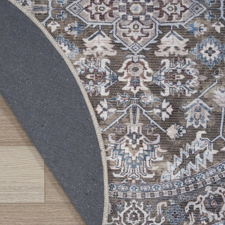 8 Foot Round Floral Area Rug Vintage Faded Green Cotton Blend Farmhouse Accent
