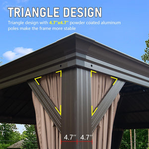 English Elm 14x24FT Hardtop Gazebo Outdoor Pavilion with Galvanized Double Roof, Aluminum Frame, Built-In Gutter System, Curtains and Mesh for Patio Garden Brown W1859S00107