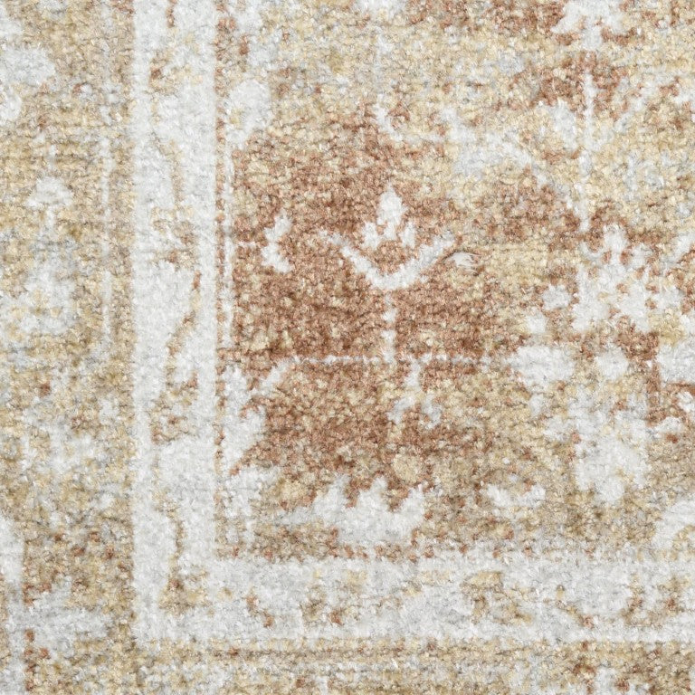 HomeRoots Floral Distressed Polyester Area Rug Vintage Rust Ivory Motif for Living Room Warmth 7' x 9' 573648