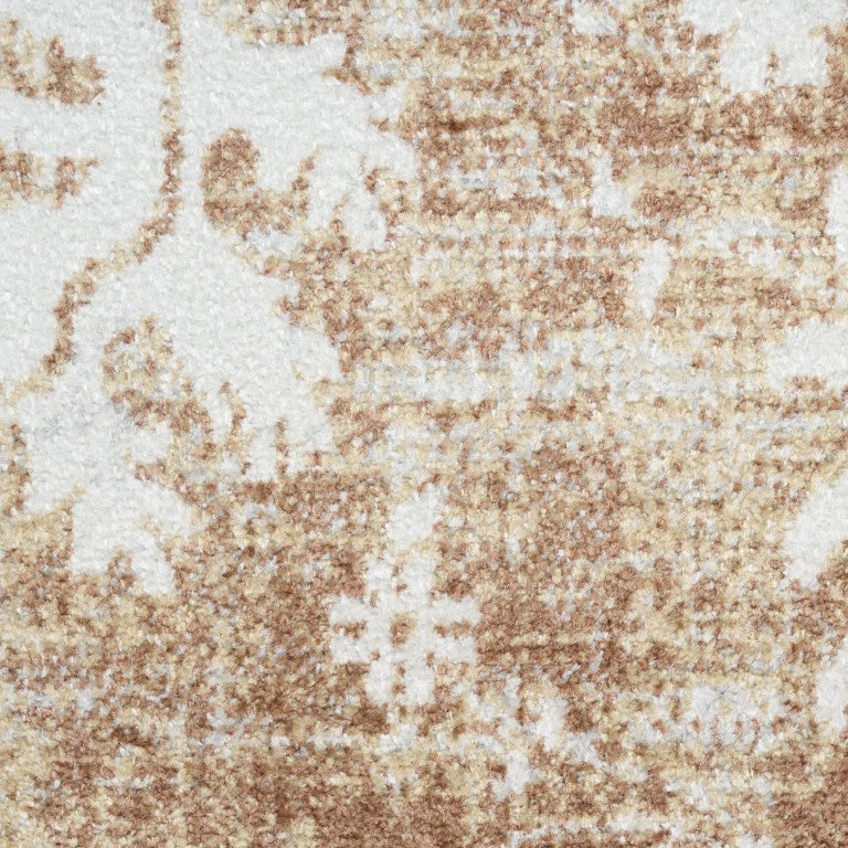 HomeRoots 8x10 Brown Floral Polyester Area Rug Vintage Distressed Low Pile Living Room 573656