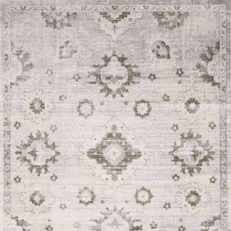 8 Foot by 10 Ivory Floral Polyester Area Rug with Distressed Vintage Appeal