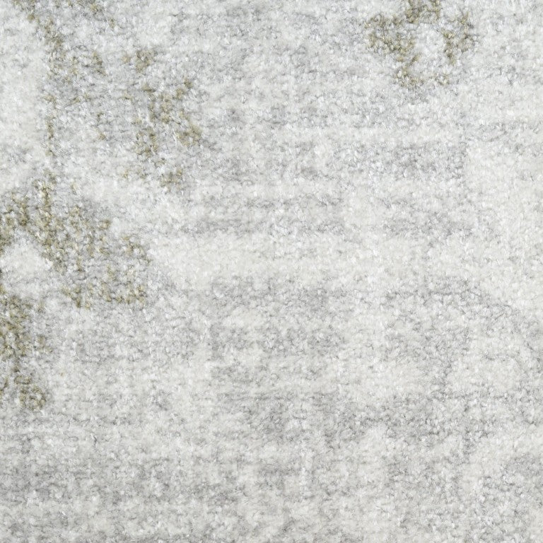 8 Foot by 10 Ivory Floral Polyester Area Rug with Distressed Vintage Appeal