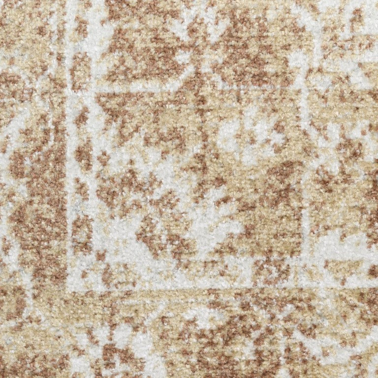 HomeRoots 8x10 Distressed Floral Polyester Area Rug Vintage Brown Rustic Living Room Accent 573659