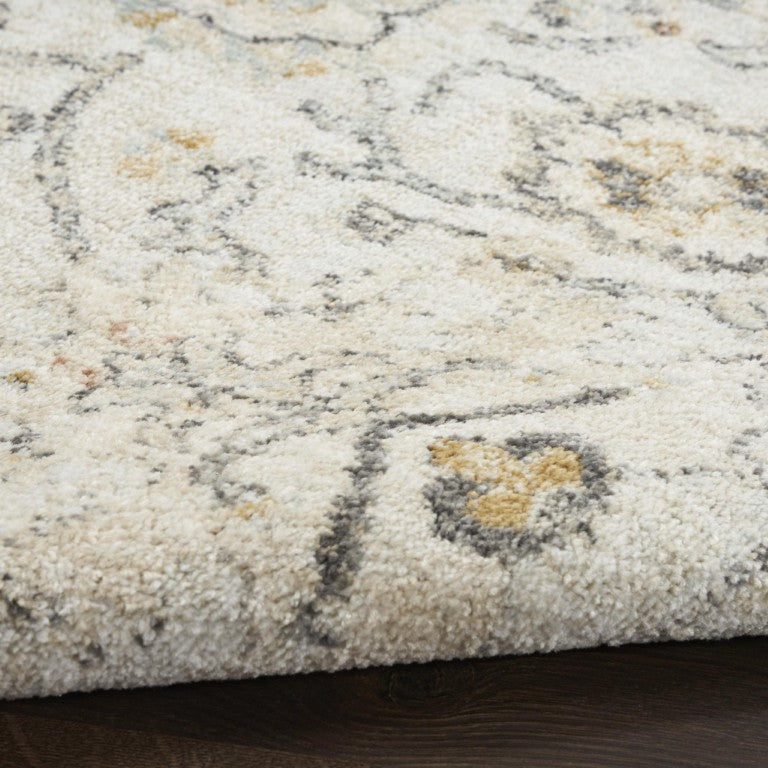 7x10 Gray Floral Polypropylene Area Rug with Vintage Distressed Finish for Living Room