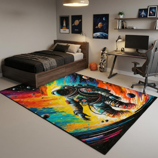 5x7 Space Explorer Kids Rug Washable Polyester Playroom Bedroom Accent Floor Mat