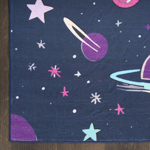 5x7 Celestial Stars Moon Kids Washable Polyester Area Rug with Non-slip Backing