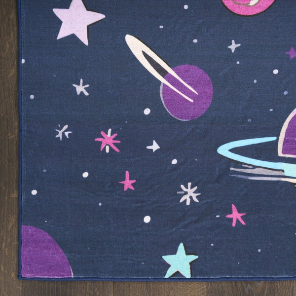5x7 Celestial Stars Moon Kids Washable Polyester Area Rug with Non-slip Backing
