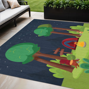 HomeRoots 5' Navy Blue Indoor/Outdoor Area Rug – Durable, Non-Slip, Easy-Clean Flatweave Design for Versatile Spaces 573680