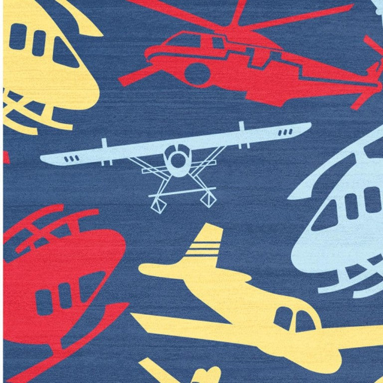 5x7 Kids Helicopter Print Washable Polyester Area Rug for Playroom or Nursery