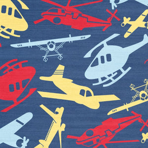 5x7 Kids Helicopter Print Washable Polyester Area Rug for Playroom or Nursery