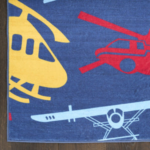 5x7 Kids Helicopter Print Washable Polyester Area Rug for Playroom or Nursery
