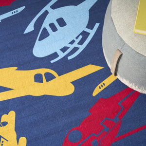 5x7 Kids Helicopter Print Washable Polyester Area Rug for Playroom or Nursery