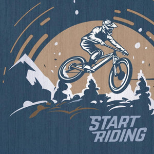HomeRoots 5' Mountain Biker Area Rug – Vibrant Blue, Gold & White Design for Kids' Rooms, Easy Care & Durable 5' X 7' 573682