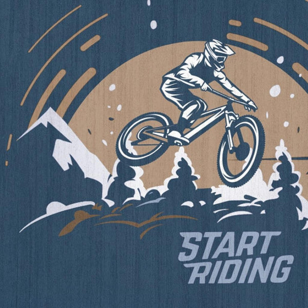HomeRoots 5' Mountain Biker Area Rug – Vibrant Blue, Gold & White Design for Kids' Rooms, Easy Care & Durable 5' X 7' 573682
