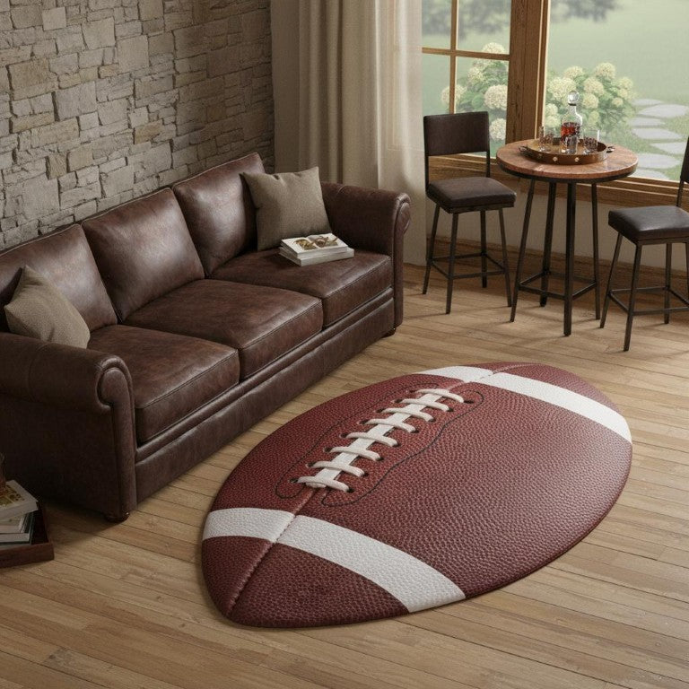 HomeRoots 5x7 Football Novelty Area Rug Polyester Pile with Non-slip Backing for Playrooms 573684