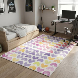 5x7 Ivory Heart Pattern Polyester Kids Rug Machine Washable Nursery Playroom