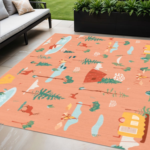 HomeRoots 5' X 7' Vibrant Orange Indoor Outdoor Area Rug – Durable, Non-Slip, Low Maintenance for Stylish Spaces 573686