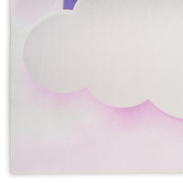 5x7 Pink Purple Rainbow Polyester Kids Rug Machine Washable Playroom Accent
