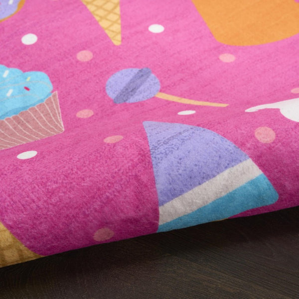 5x7 Kids Playroom Washable Polyester Rug with Ice Cream Donut Novelty Print