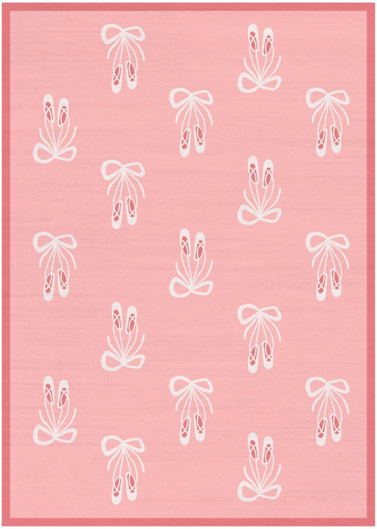 HomeRoots 5x7 Pink Ivory Bow Print Washable Kids Polyester Rug for Nursery or Playroom 573691