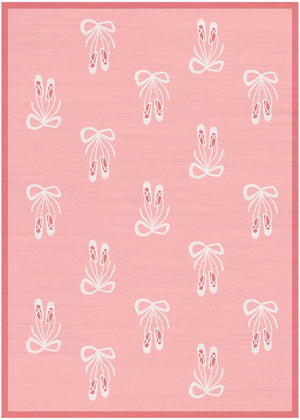 HomeRoots 5x7 Pink Ivory Bow Print Washable Kids Polyester Rug for Nursery or Playroom 573691