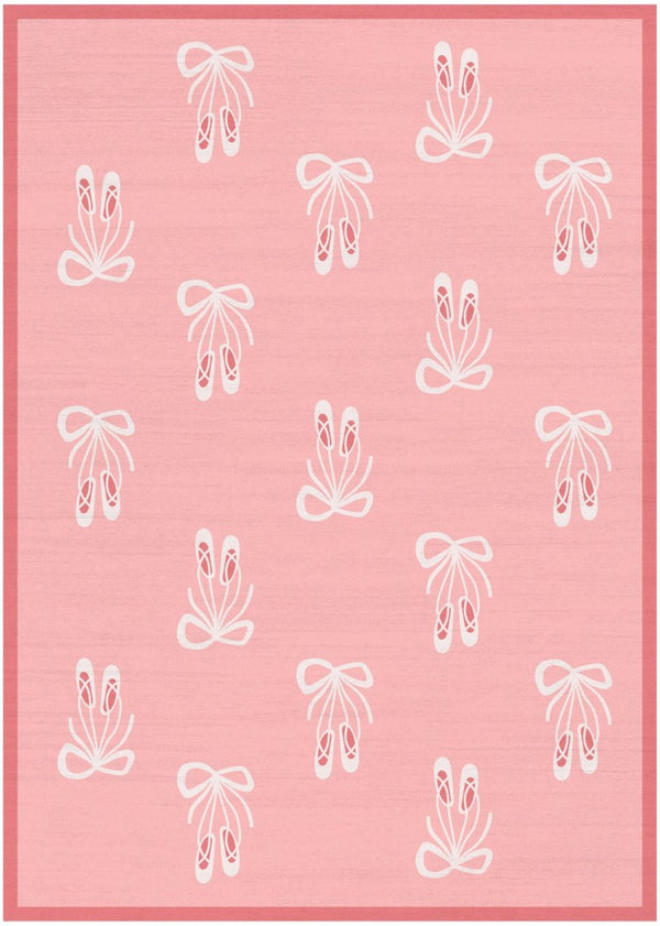 HomeRoots 5x7 Pink Ivory Bow Print Washable Kids Polyester Rug for Nursery or Playroom 573691