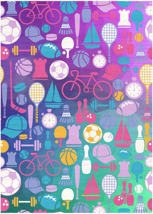 HomeRoots 5x7 Sports Themed Kids Playroom Rug Washable Polyester with Non-slip Backing 573693
