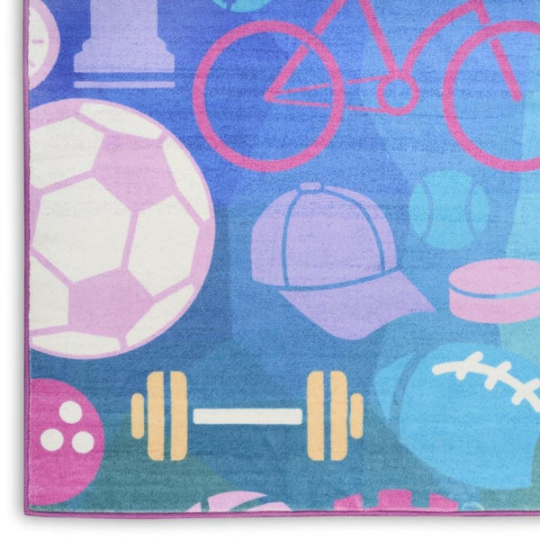 5x7 Sports Themed Kids Playroom Rug Washable Polyester with Non-slip Backing
