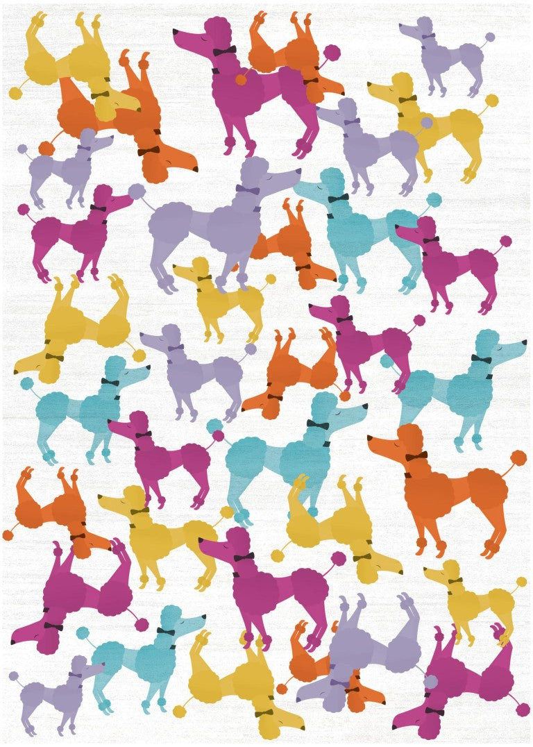 HomeRoots 5 X 7 Ivory Kids Area Rug Whimsical Poodle Print Washable Polyester Playroom Accent 573694